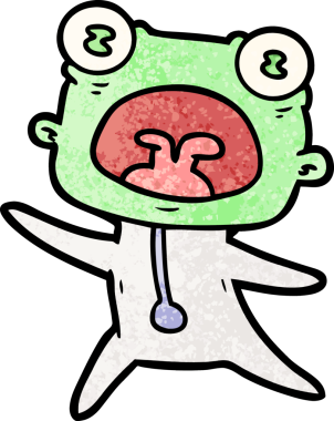 Bir insan tarafından çizilmiş garip bir uzaylı çizgi filmi.