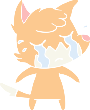 Bir insan tarafından çizilmiş ağlayan tilki düz renkli çizgi film