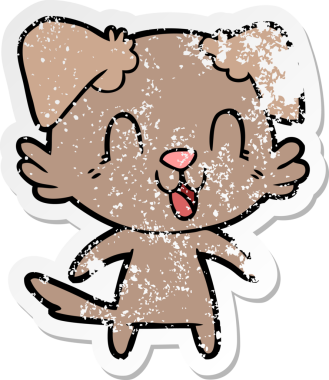 Bir insan tarafından çizilmiş, gülen bir köpeğin sıkıntılı çıkartması.