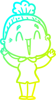 Bir insan tarafından çizilmiş, mutlu, yaşlı bir kadının çizdiği soğuk çizgi.