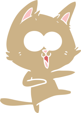 Bir insan tarafından çizilmiş komik düz renkli çizgi film kedisi.