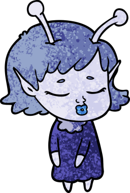 Bir insan tarafından çizilmiş sevimli uzaylı kız çizgi filmi.