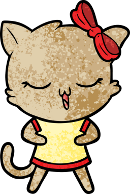 Bir insan tarafından çizilmiş kafasında yay olan çizgi film kedisi.