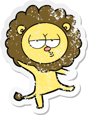 Bir insan tarafından çizilmiş dans eden bir aslanın sıkıntılı çıkartması.