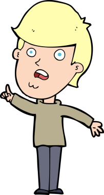 Çizgi filmci bir insan tarafından çizilmiş sorular soruyor.