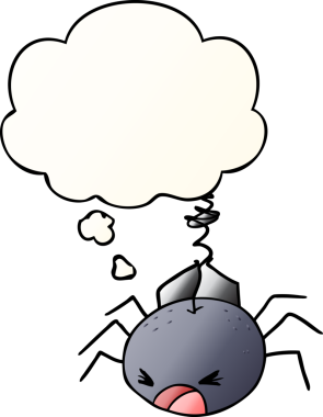 Düşünce baloncuğu olan çizgi film örümceği bir insan tarafından çizilmiş.