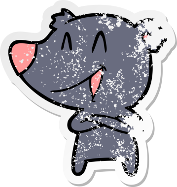 Bir insan tarafından çizilmiş kollarını kavuşturmuş, gülen bir ayının sıkıntılı çıkartması.