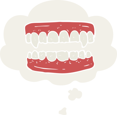Düşünce baloncuklu çizgi vampir dişleri insan tarafından çizilmiş.