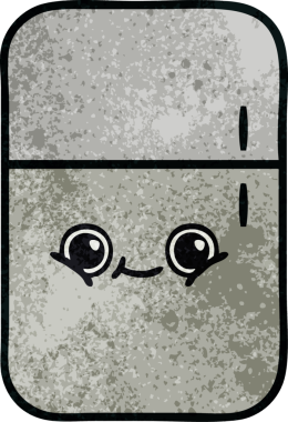 Bir insan tarafından çizilmiş buzdolabının retro grunge desenli karikatürü.