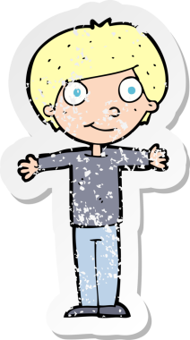 Bir insan tarafından çekilen kolları açık, çizgi film kahramanı mutlu bir çocuğun gerilmiş çıkartması.