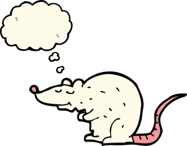 Bir insan tarafından çizilmiş düşünce baloncuklu çizgi film faresi.