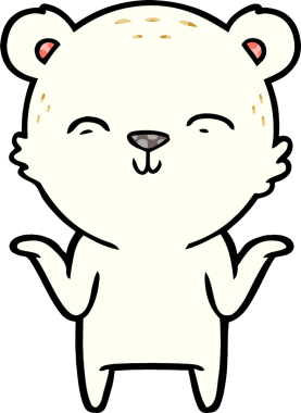 Mutlu çizgi film kutup ayısı bir insan tarafından çizilmiş omuzlarını silkiyor.