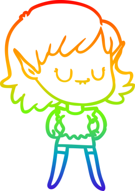 Gökkuşağı gradyan çizgisi mutlu çizgi film kızı bir insan tarafından çizilmiş.