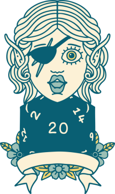 Retro Dövme Tarzı Bir insan tarafından çizilmiş doğal yirmilik zarlı düzenbaz karakter