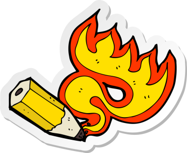 Bir insan tarafından çizilmiş kırmızı sıcak kalem çıkartması.