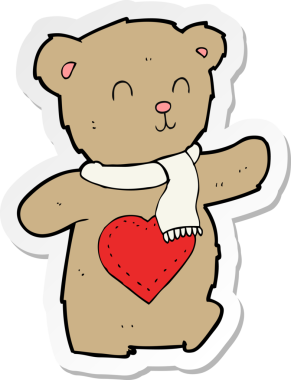 Bir insan tarafından çizilmiş aşk dolu bir oyuncak ayının çıkartması.