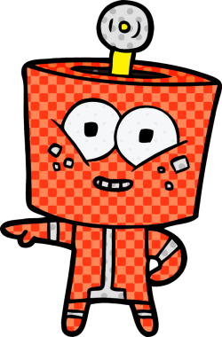 Bir insan tarafından çizilmiş mutlu çizgi film robotu