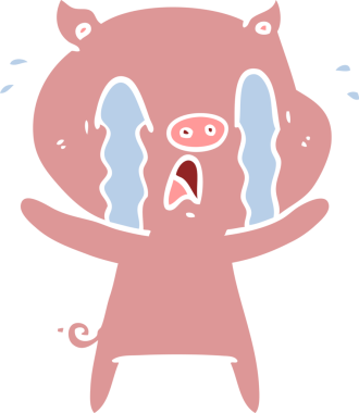 Ağlayan domuz düz renkli çizgi film bir insan tarafından çizildi.