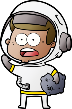 Bir insan tarafından çizilmiş ay taşını tutan astronot şaşırdı.