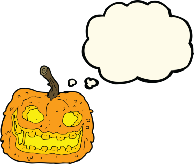 Bir insan tarafından çizilmiş düşünce baloncuklu garip balkabağı.