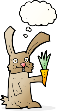 Bir insan tarafından çizilmiş havuçlu çizgi film tavşanı.