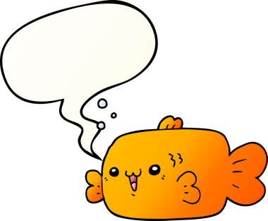 bir insan tarafından çizilmiş, konuşma baloncuklu çizgi film balığı.