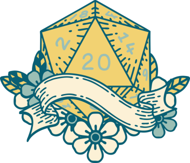 Retro Dövme Biçimi Doğal 20 D20 zar bir insan tarafından çizildi