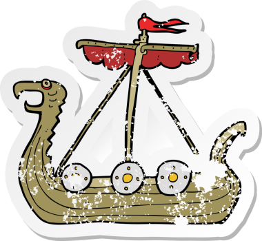 Bir insan tarafından çizilmiş viking gemisinin gerilimli çıkartması.