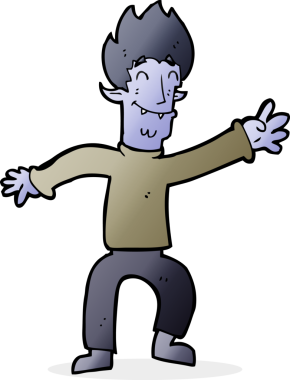 Bir insan tarafından çizilmiş mutlu vampir adam çizgi filmi.