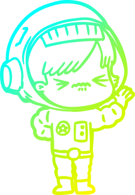 Bir insan tarafından çizilmiş soğuk gradyan çizgili astronot kadın çizimi.