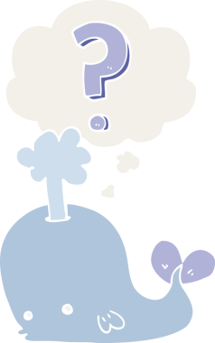 Düşünce baloncuğu olan karikatür meraklısı balina insan tarafından çizilmiş.