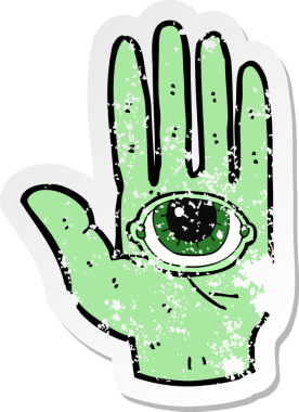 Bir insan tarafından çizilmiş ürkütücü bir çizgi filmin gerilimli yapıştırması.