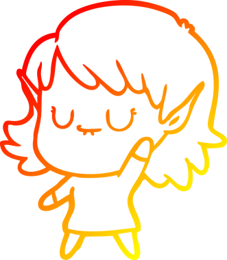 Bir insan tarafından çizilmiş mutlu bir elf kızı çizimi.