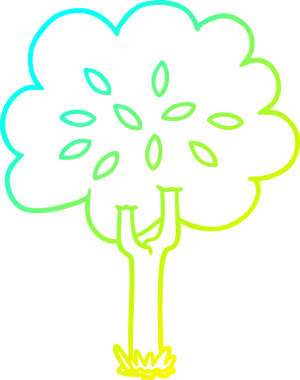 Bir insan tarafından çizilmiş bir karikatür ağacının soğuk gradyan çizimi