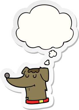 İnsan tarafından çizilmiş bir çıkartma olarak düşünce baloncuğu olan çizgi film köpeği.