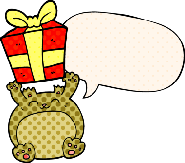 Bir insan tarafından çizilmiş çizgi roman tarzında konuşma balonu olan şirin bir çizgi roman ayısı.