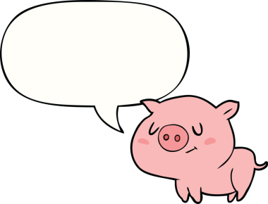 Bir insan tarafından çizilmiş konuşma balonlu şirin domuz.