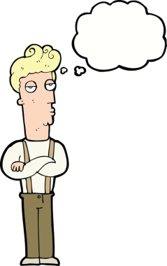 Bir insan tarafından çizilmiş düşünce balonlu, etkilenmemiş bir adam çizgi filmi.