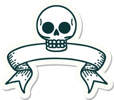 Bir insan tarafından çizilmiş kafatasının pankartıyla dövme stili etiketi