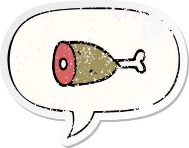 Konuşma baloncuklu karikatür eti bir insan tarafından çizilmiş sıkıntılı eski bir çıkartma