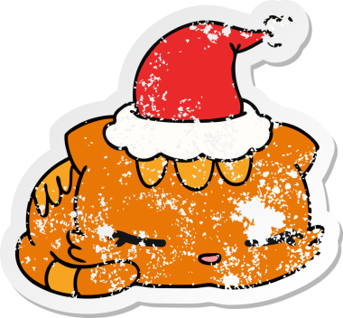 Bir insan tarafından çizilmiş kawaii kedisinin sıkıntılı yılbaşı çıkartması.