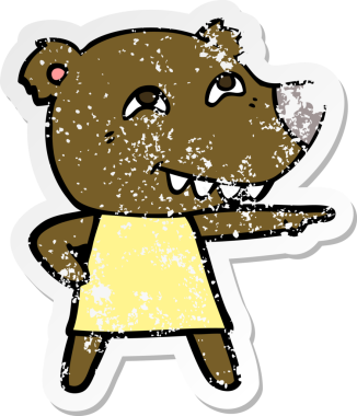 Bir insan tarafından çizilmiş dişleri olan ayı kızı gösteren karikatür çıkartması.