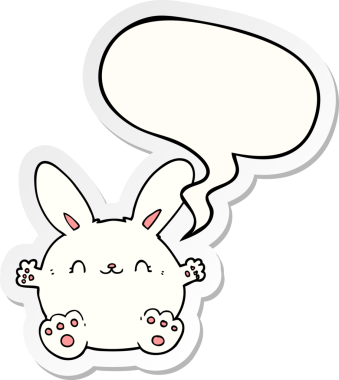 Bir insan tarafından çizilmiş baloncuk çıkartmalı şirin çizgi film tavşanı.