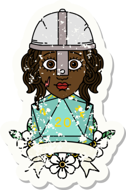 Retro Dövme Tarzı İnsan Savaşçısı Doğal 20 D20 ruloyla Bir insan tarafından çizilmiş