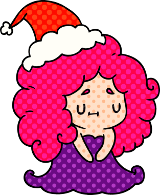 Bir insan tarafından çizilmiş Kawai kızının el çizimi Noel karikatürü.