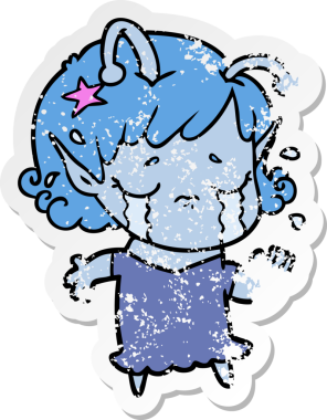 Bir insan tarafından çizilmiş, ağlayan uzaylı bir kızın sıkıntılı çıkartması.