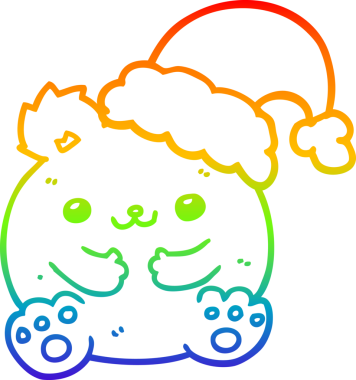 Gökkuşağı gradyan çizgisi bir insan tarafından çizilmiş şirin bir Noel ayısının çizimi