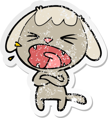 Bir insan tarafından çizilmiş şirin bir köpeğin sıkıntılı çıkartması.