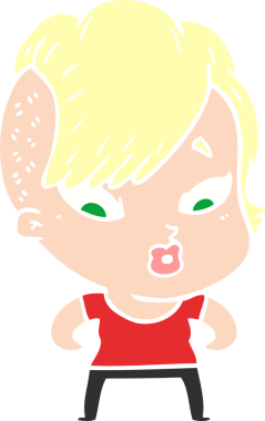 Düz renkli çizgi film bir insan tarafından çizilmiş kızı şaşırttı.