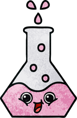 Bir insan tarafından çizilmiş bir bilim şişesinin retro grunge desen karikatürü.